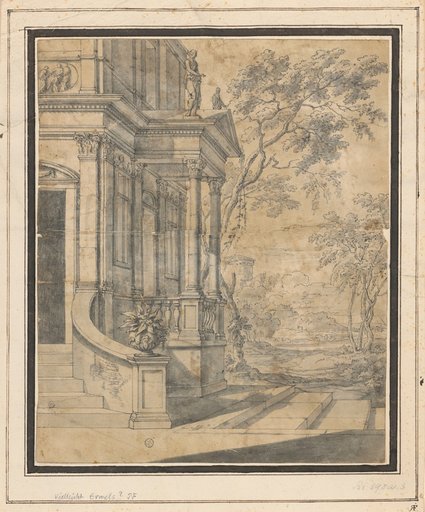 View Past a Country House into a Garden and Landscape