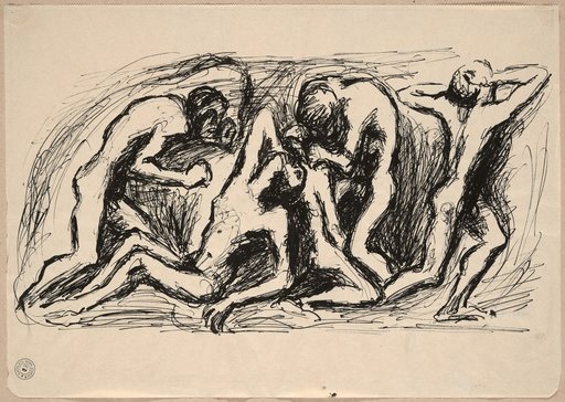 Group of Five Nude Figures, Male and Female. Design for a Relief