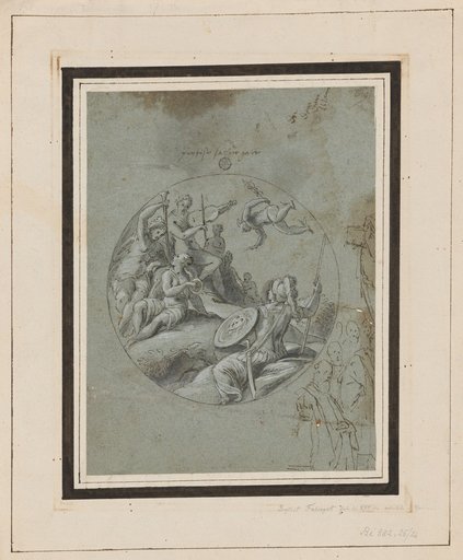 Round Picture with Apollo and Athena Among the Muses on Parnassus, with a Sketch Below Right After the Ceiling Painting in the Sala del Maggior Consiglio of the Doge's Palace in Venice