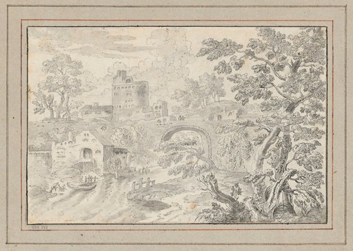 Ideal Landscape with Castle Ruins, Bridge, and Watermill