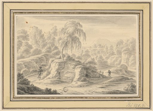 Two Men on a Path in Hilly Landscape