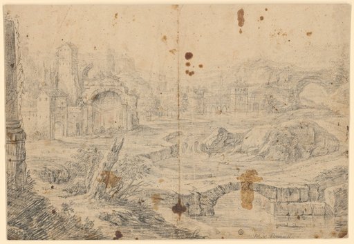 Landscape with Ruins by a Stream, with a City in the Background