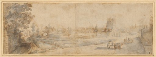 Weite südliche Landschaft mit zwei Bauernwagen