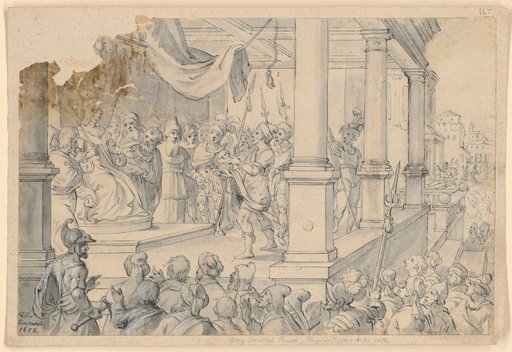 A Group of Warriors Approaching the Seated King