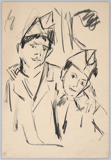 Double Portrait of Two Boys with Soldier's Caps, Half-Length