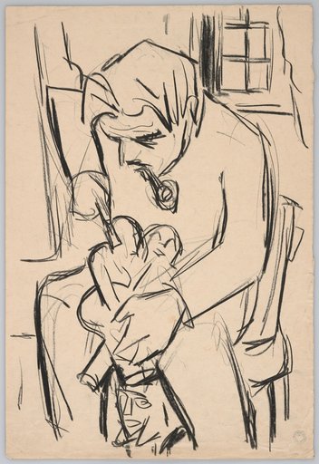 E. L. Kirchner at Work on the Wood Sculpture "White Dancing Couple"