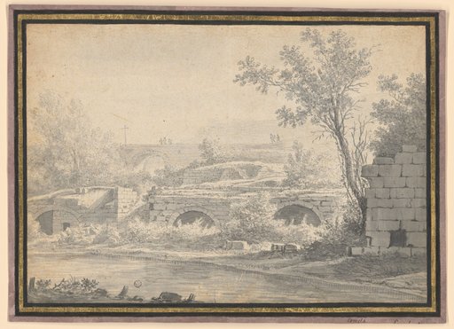 Riverbank with Ancient Dam and Bridge Structures