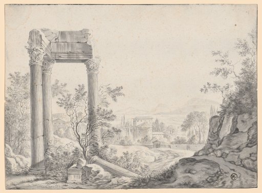 Ancient Ruins with a View into a Valley with Southern Buildings