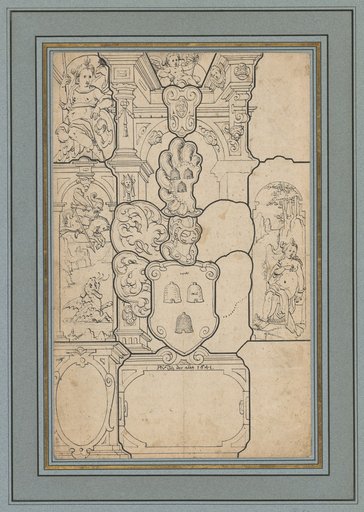 Circular Design with Van Buren Coat of Arms, Lucerne, and on the left Perseus Fighting the Monster and on the Right the Fettered Andromeda