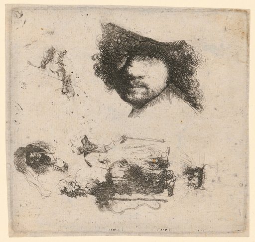 Study Sheet with Self-Portrait, Beggar Couple, Old Man's Head, etc.