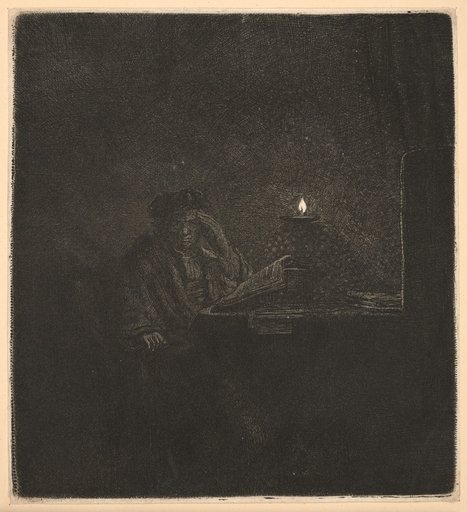Pensive man by candlelight