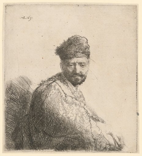 Bearded man with an oriental fur cap and cloak