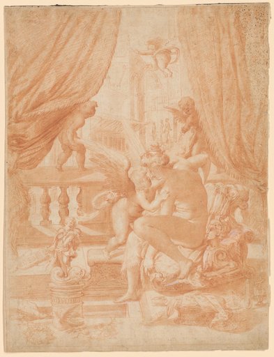 Bathing Venus on a Balcony Draped with Curtains