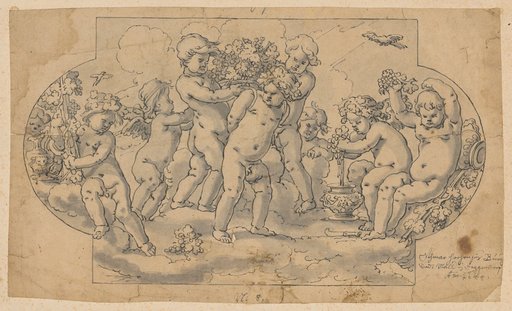 Cartouche with Children Bearing Fruit