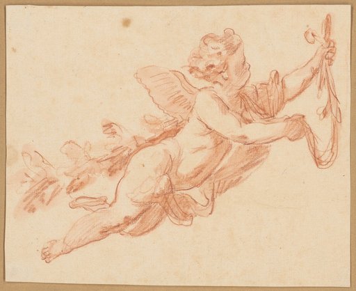 Putto Flying to the Right with a Flower Garland