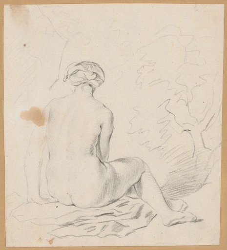 Seated Female Back Nude Before a Suggested Landscape