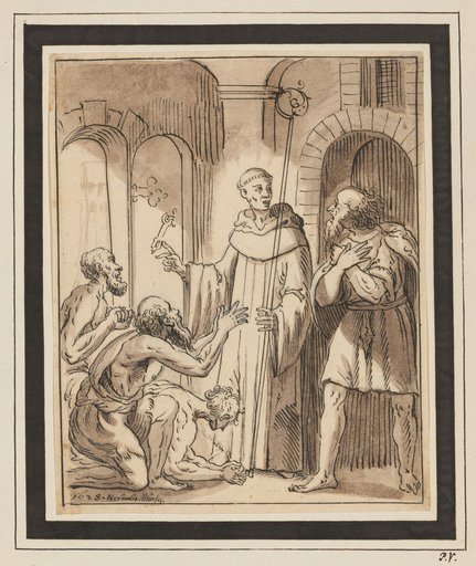A Saint appears to four prisoners in a dungeon