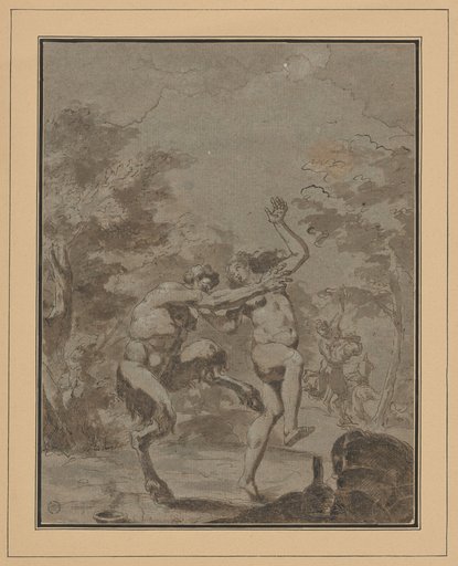 A Satyr and a Nymph dancing in the forest