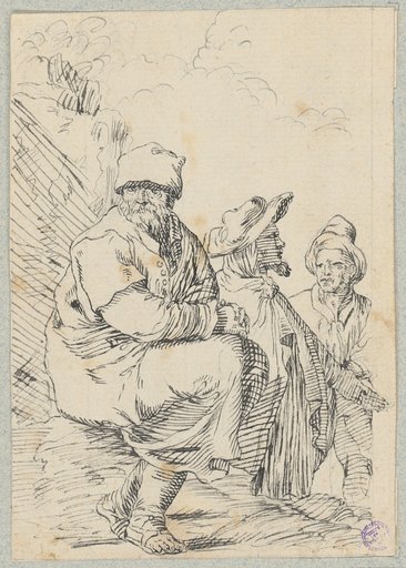 Seated Peasant with Two Other Men