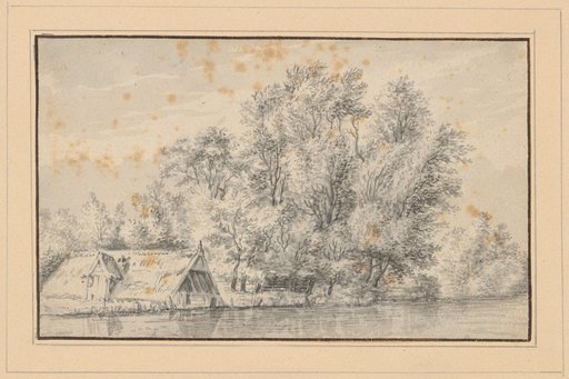 River landscape with boathouses