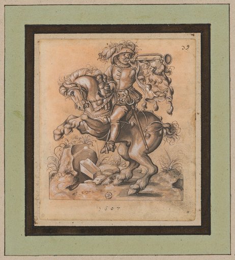 Trumpeter riding to the left