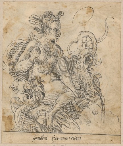 Female figure with two griffins (Medea)