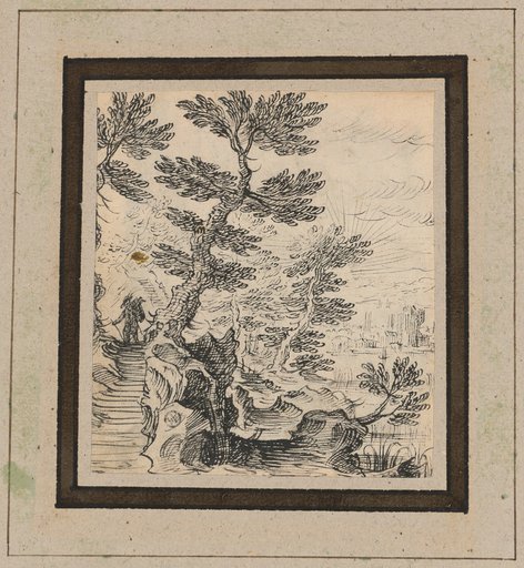 Wooded riverbank with a traveler