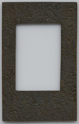 Copperplate for a Title Border with Children Playing at a Fountain (Below), Climbing Palms, and an Old Couple (Above)