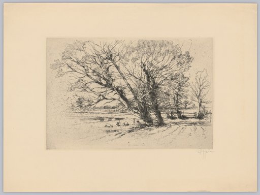 Shore Path with Willow Trees and a Swineherd