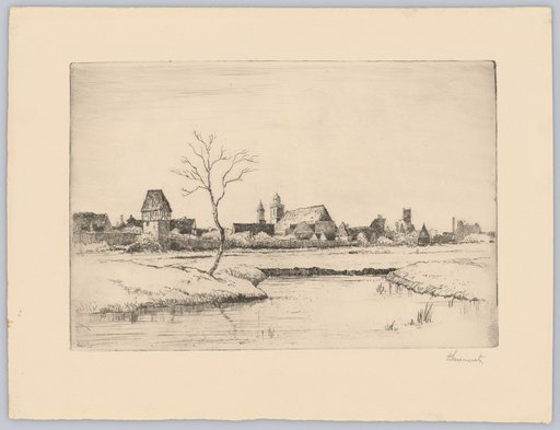 Settlement in the Flatlands with a Church and Tower
