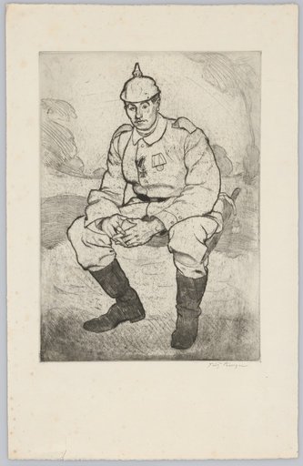 Seated German Soldier with Pickelhaube