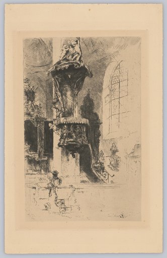Baroque Pulpit and Altar in a Bright Church Interior