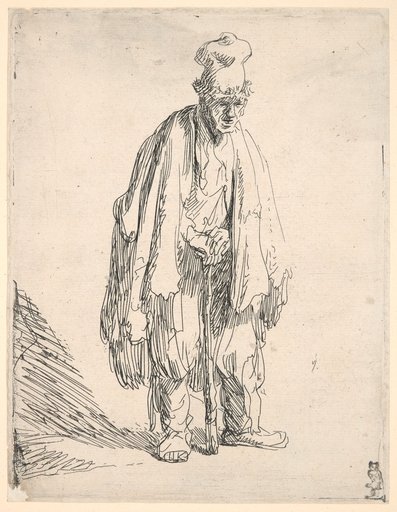 Beggar with a High Cap, Leaning on a Staff (Large Standing Beggar)