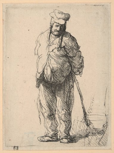 Ragged Peasant, Hands Behind Back, Holding a Stick