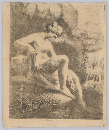 Bathing Woman at a Mountain Waterfall (Fragment)