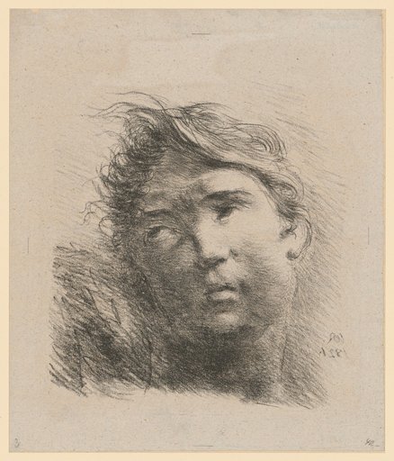 Girl's Head Looking Upward to the Left with Short Hair