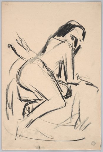 Female Nude Seen from the Back, in a Crawling Position Turned to the Right