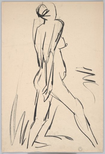 Female Nude Striding Forward to the Right with Wide Steps, Head Directed into Spatial Depth