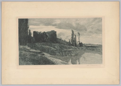 Reed-Grown Lake Shore with a Ruin