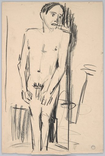 Standing Youth Nude from the Front, Leaning with His Left Shoulder Against a Wall
