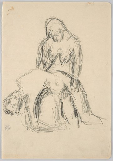"Pietà" A Naked Woman Sitting Holds the Collapsed Body of a Man on Her Mantle-Covered Knees