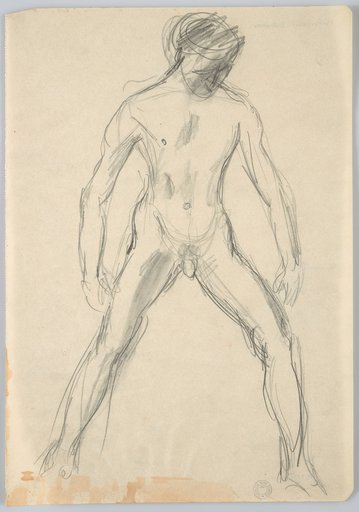 Male Nude in Wide Stance from the Front, with Slightly Bent Head and Slightly Outstretched Arms