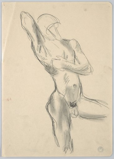 Male Nude with Raised Left Leg, Head Thrown Back, and High-Lifted, Back-Bent Arm