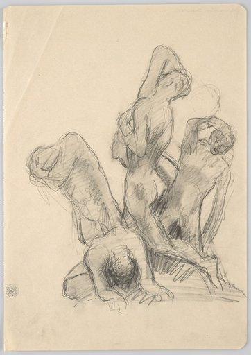 Design for a Group Sculpture with a Fallen and Four Painfully Upright Male Nudes - Side View
