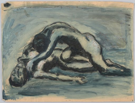 Group of a Lying Man and a Lying Woman. The Man Lies as if Struck Dead on the Ground, the Woman Throws Herself Over Him