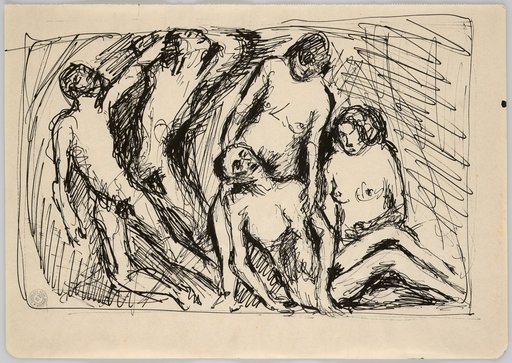 Design for a Relief with a Group of Three Male and Two Female Nudes. Two Women Strive to Help a Collapsed Man - Rectangular Framing