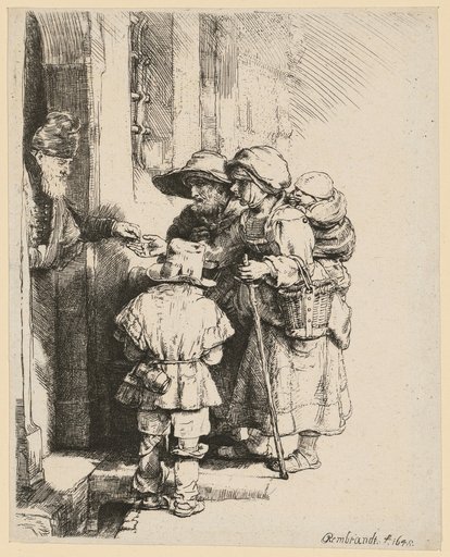 Blind Hurdy-Gurdy Player with His Family Receiving Alms
