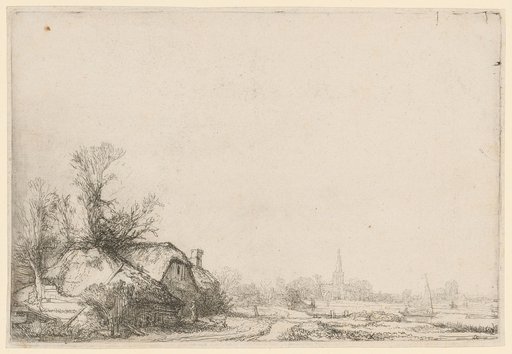 Peasant Houses by the Canal, with a Village on the Right
