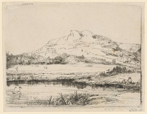 Canal with Angler and Two Swans