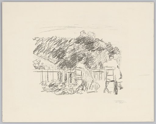 Lady and gentleman seated on chairs in a park